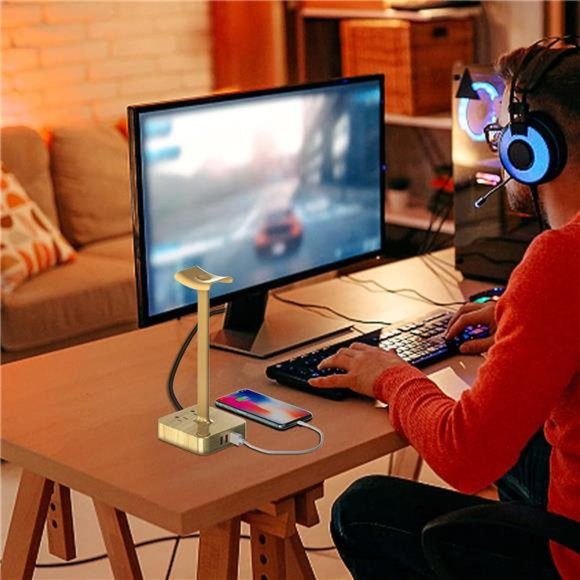 Headphone Stand with 3 USB Charger Desk Gaming Headset Holder Hanger Rack Gaming - Picture 6 of 7
